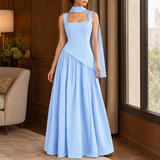 Evelina-Sage Asymmetric Maxi Dress - Blue
