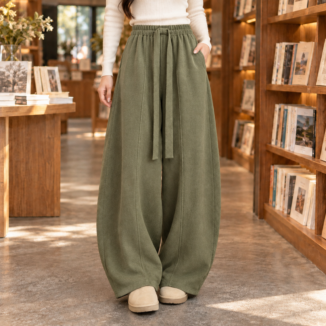 Beatrix-Jane Curved Pants - Pickle Green