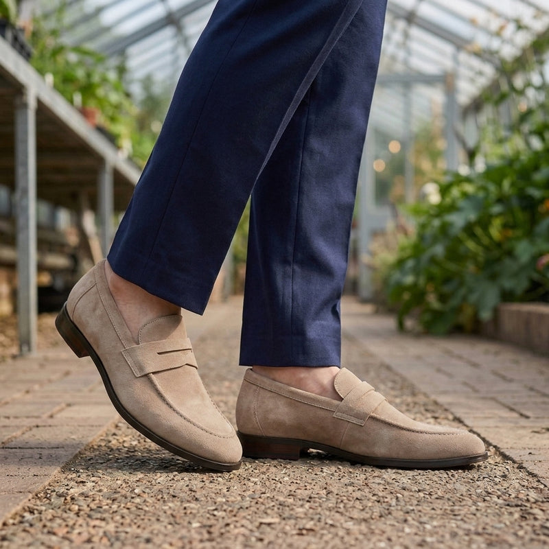 Dario Suede Penny Loafers - Beige