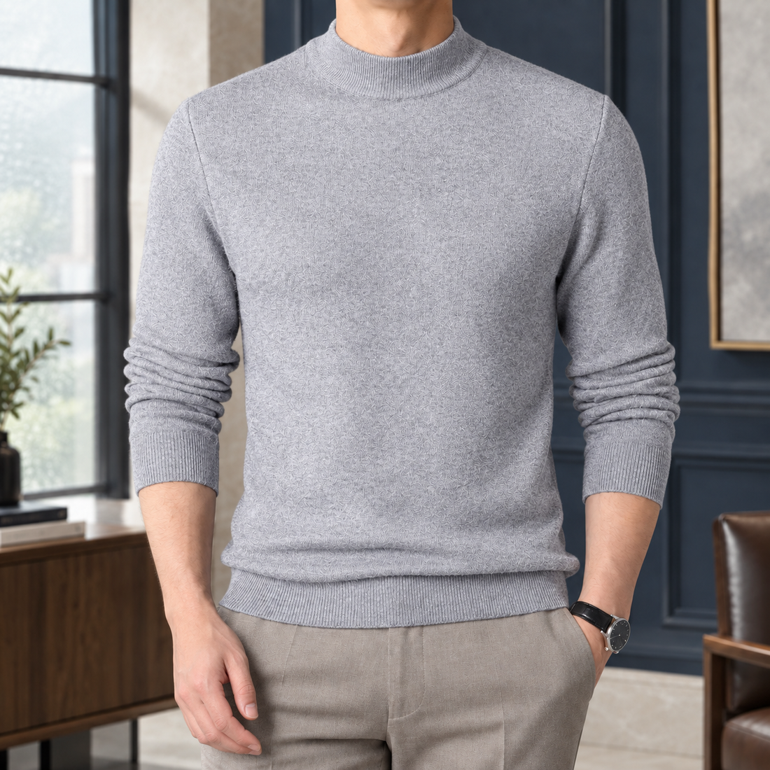 Wyatt Mock Neck Sweater - Gray