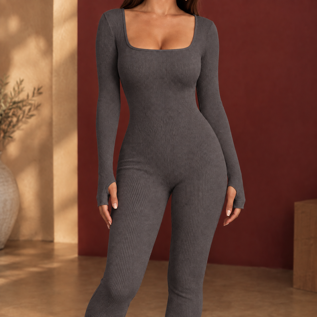 Adelia-Jane Square Neck Jumpsuit - Smoke Gray