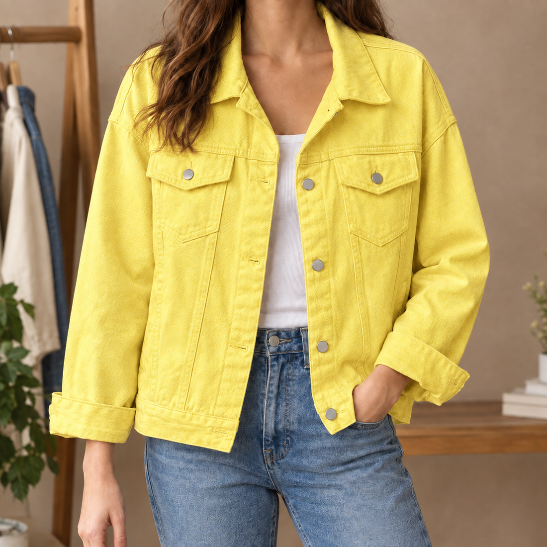 Caitlin-Grace Denim Jacket - Yellow