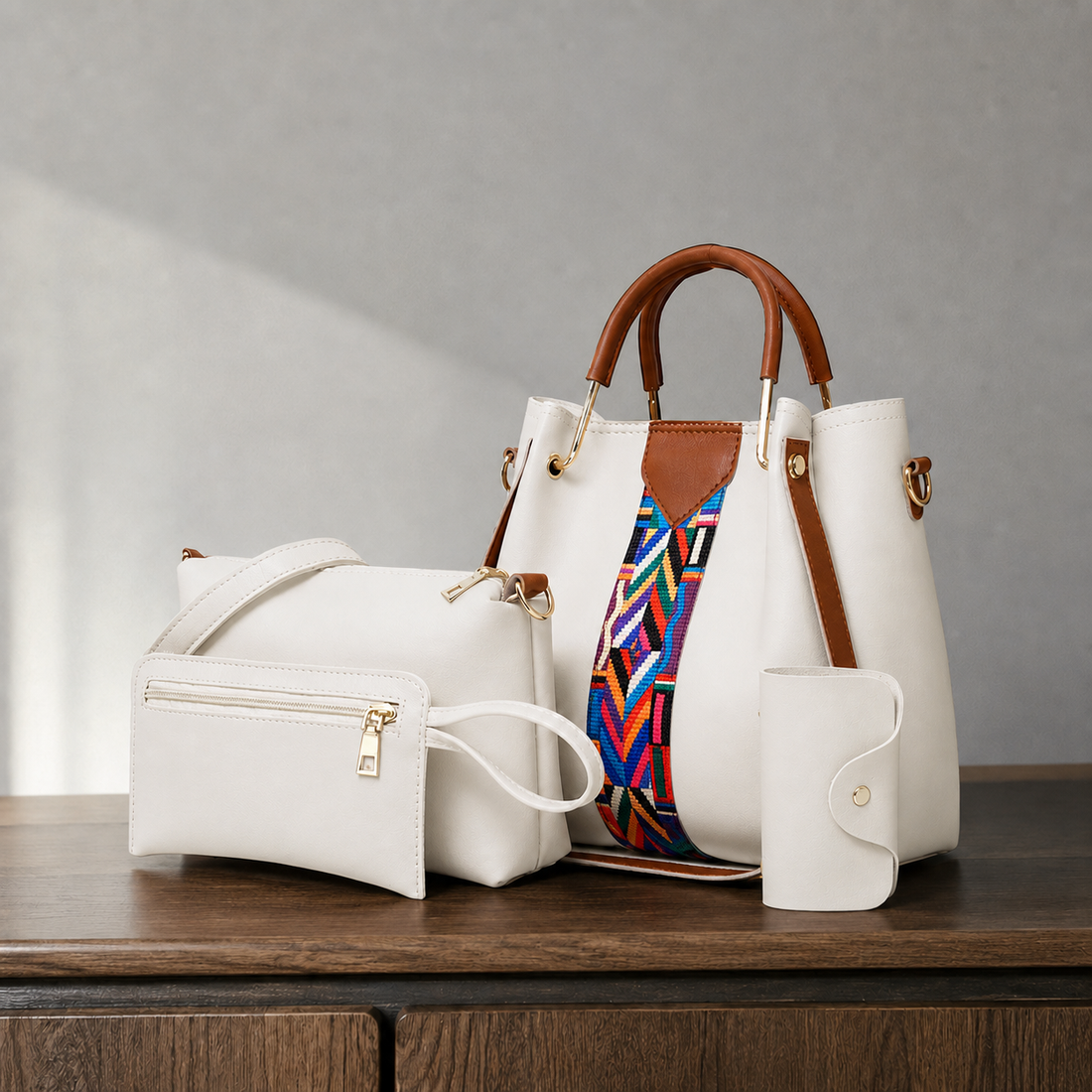Arcuri Geo Handbag Set - Cream