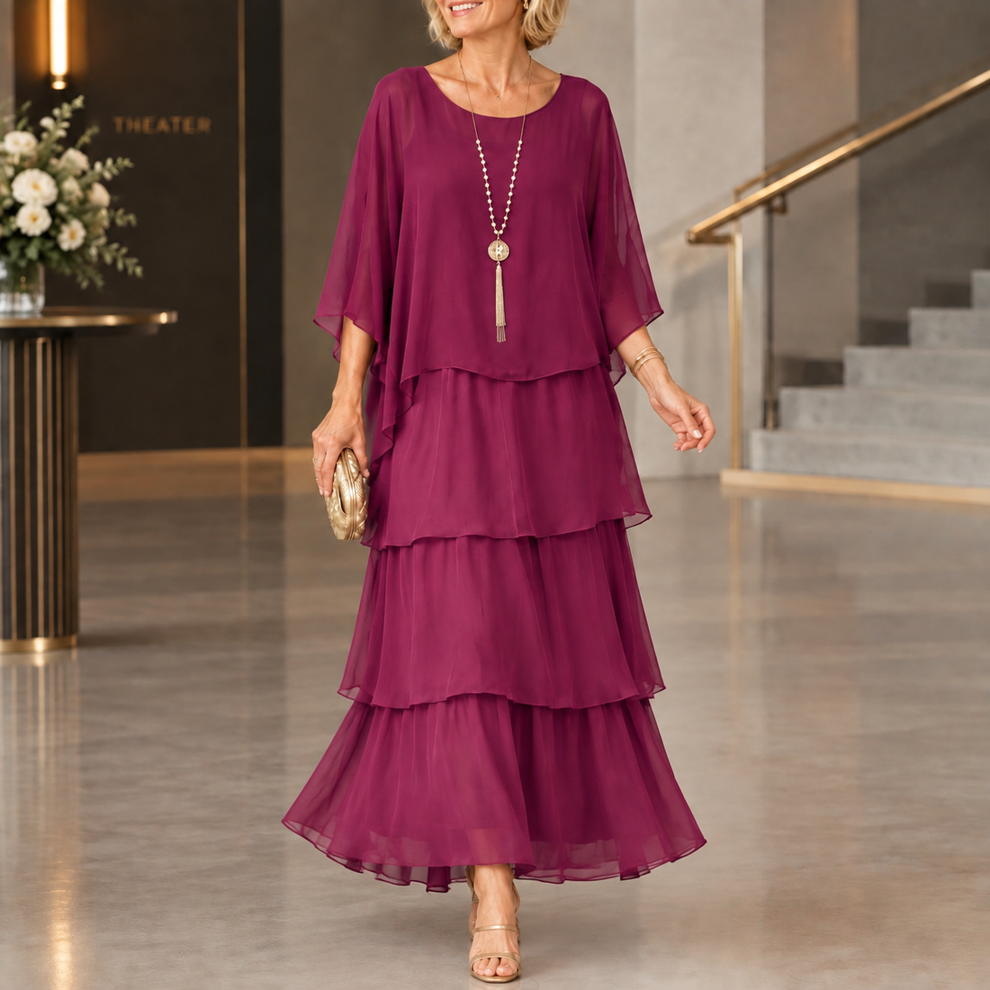 Serena-Rae Layered Maxi Dress - Dark Pink 2