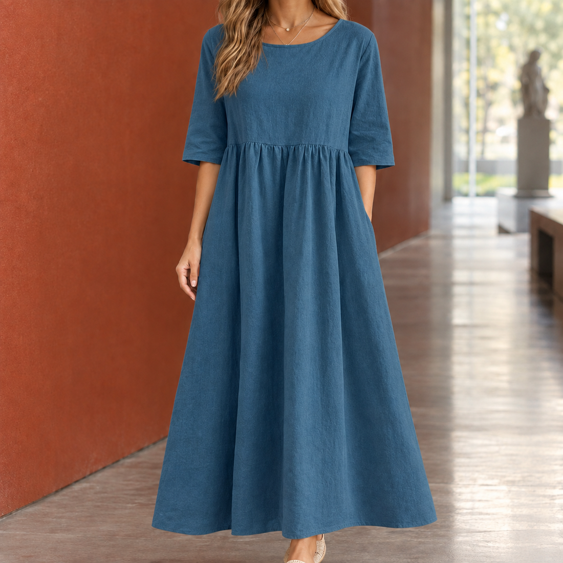 Marissa-Kate Gathered Maxi Dress - Peacock Blue