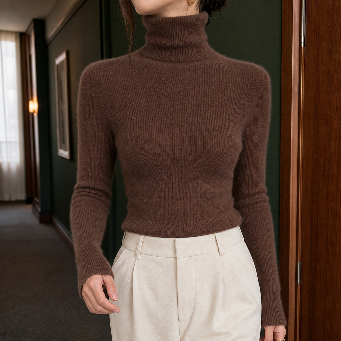 Ophelia-Lane Turtleneck Sweater - Brown