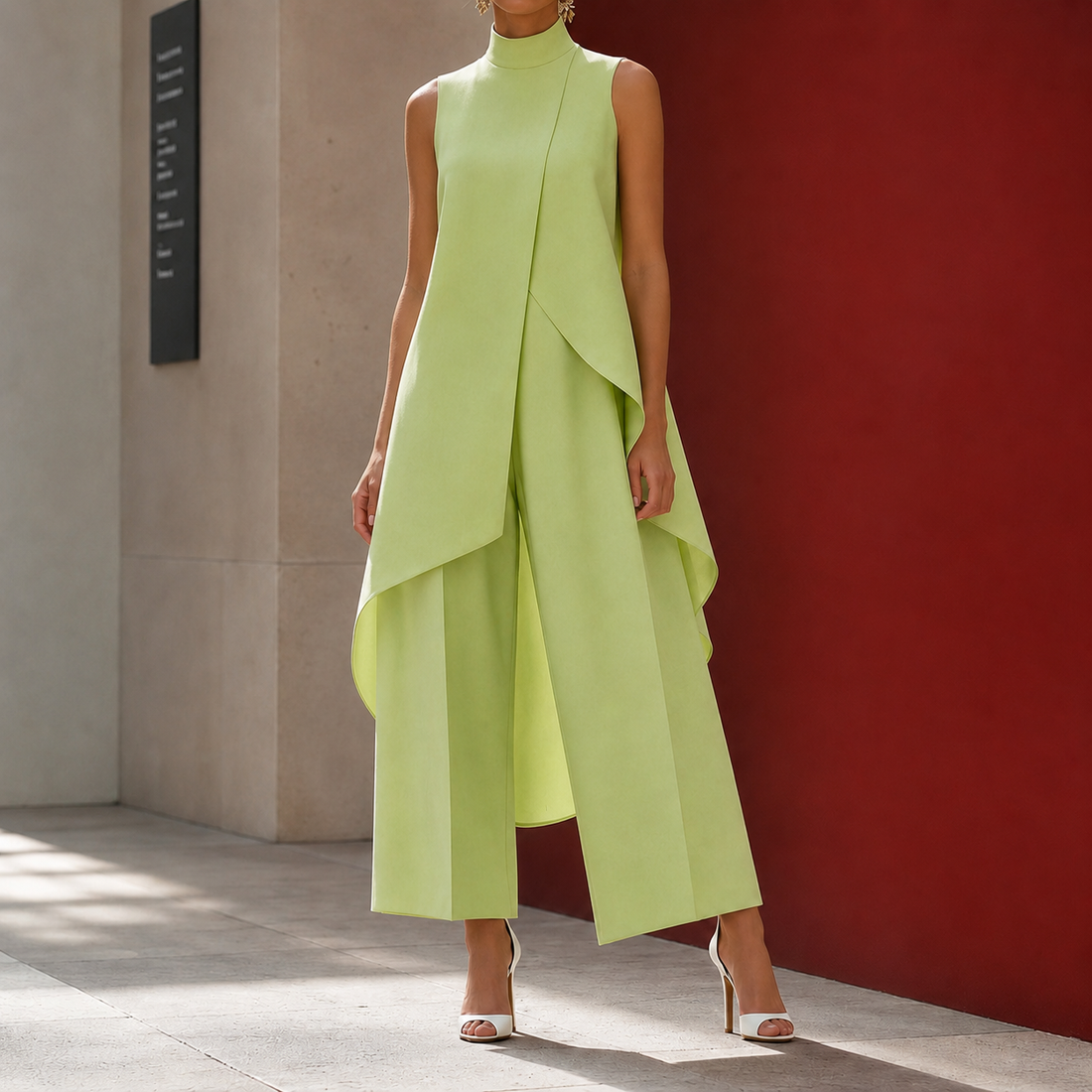 Sonia-Pearl Asymmetric Pants Set - Verde Daiquiri