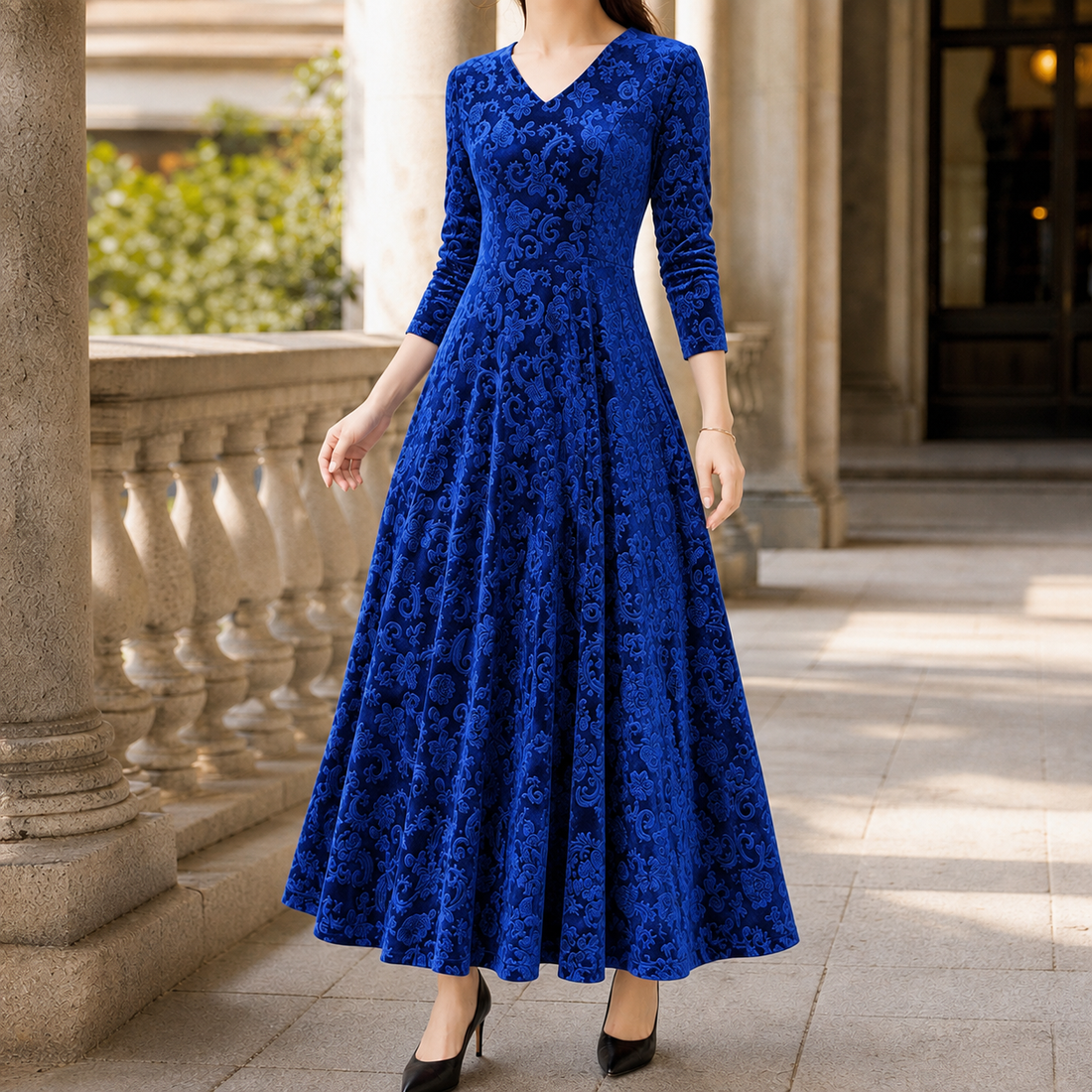 Juliet-June Embossed Maxi Dress - Blue