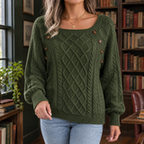 Fenna-Elise Square Neck Sweater - Army Green
