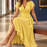 Carina-Jade Ruffled Wrap Dress - Yellow