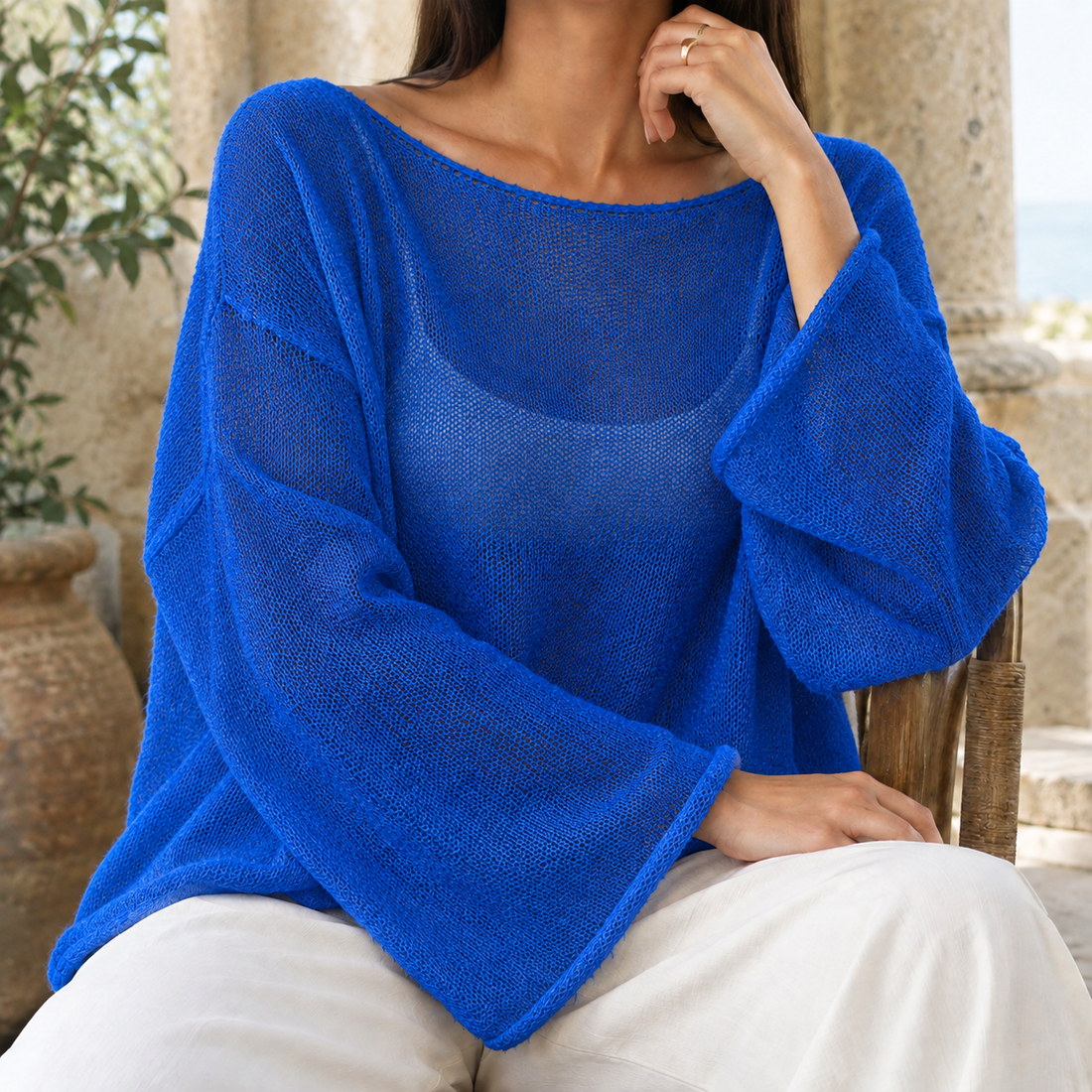 Ilaria-Rae Boat Neck Top - Royal Blue