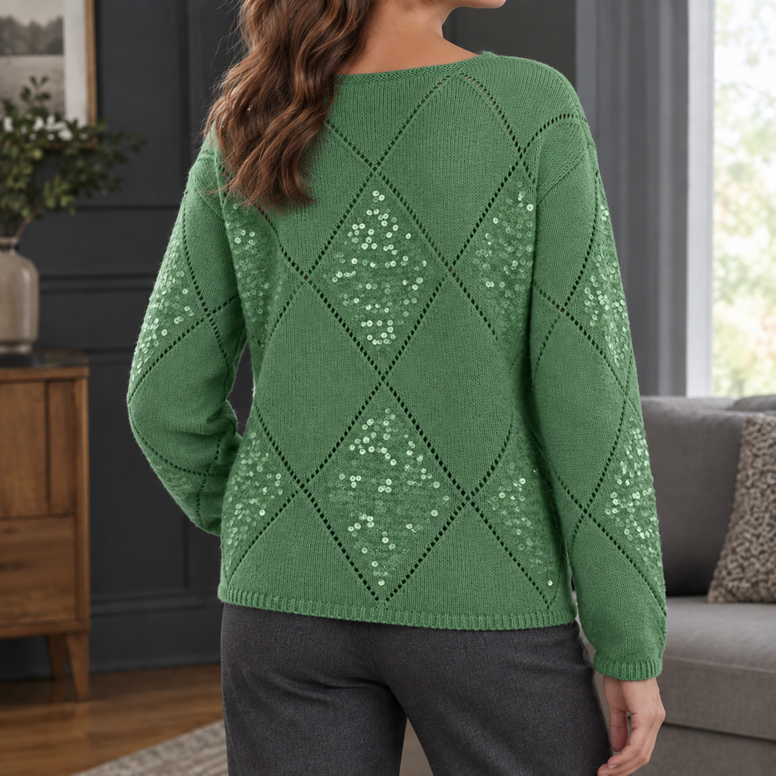 Vivienne-Rose Sequin Sweater - Green