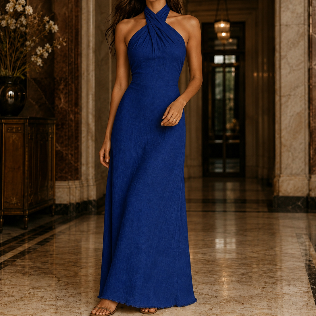 Apolline Halter Maxi Dress - Dark Blue