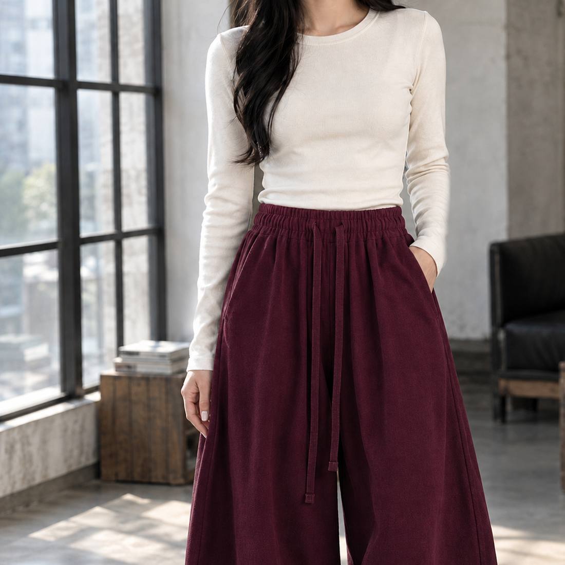 Bianca-Jade Balloon Cardigan - Burgundy -european