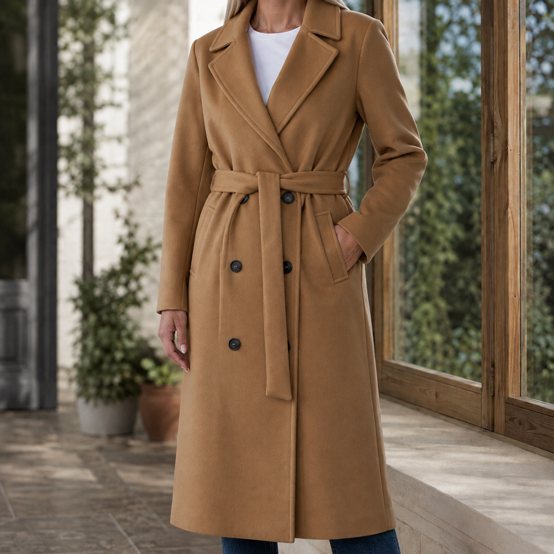 Adele-Grace Belted Overcoat - Khaki