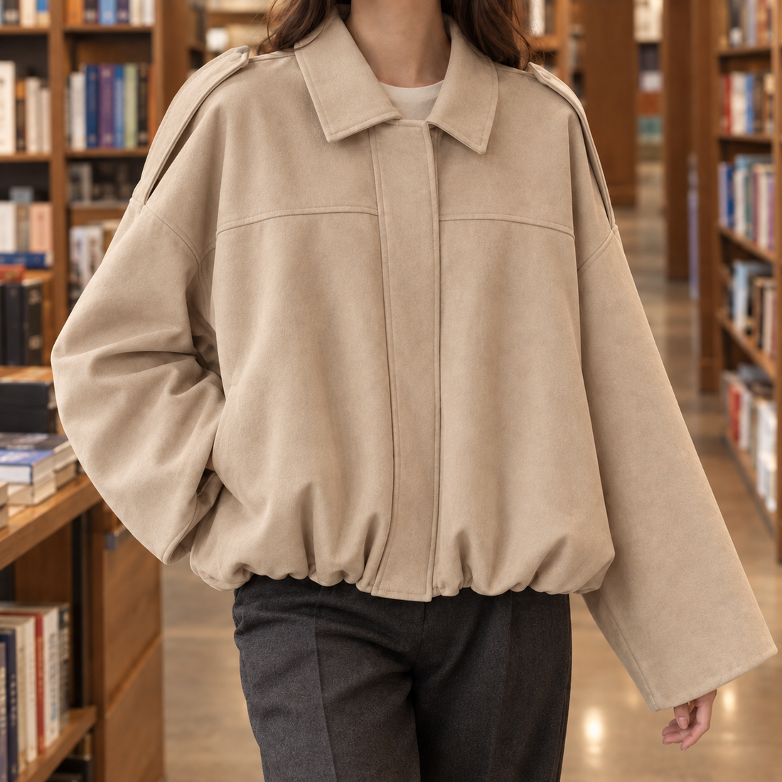 Clemence-Marie Suede Bomber Jacket - Khaki