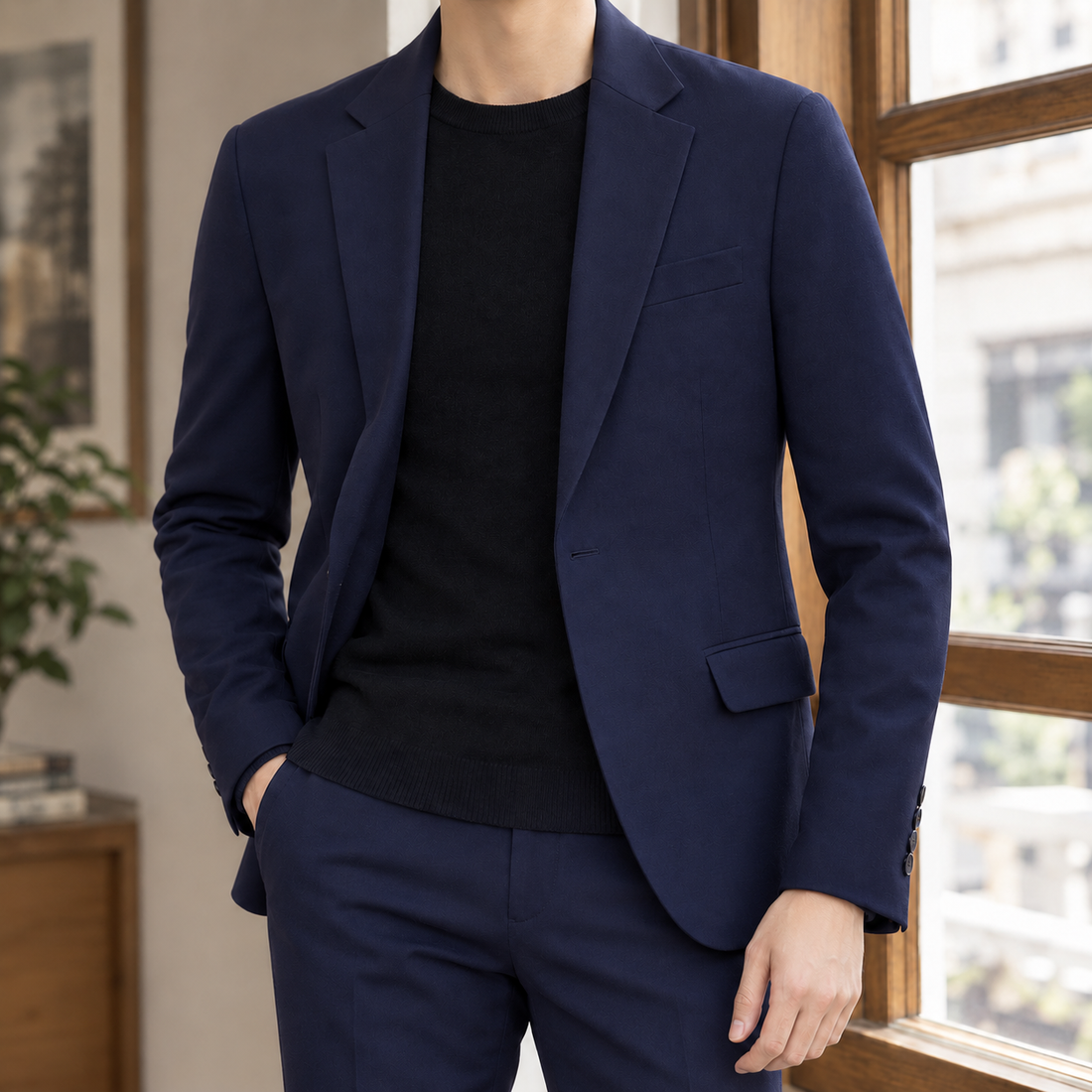 Ancel Slim Fit Blazer - Navy Blue Single West