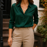Hallie-Jade Satin Blouse - Dark Green