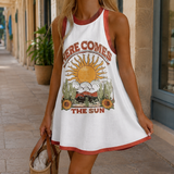 Camille-Marie Marine Print Dress - White