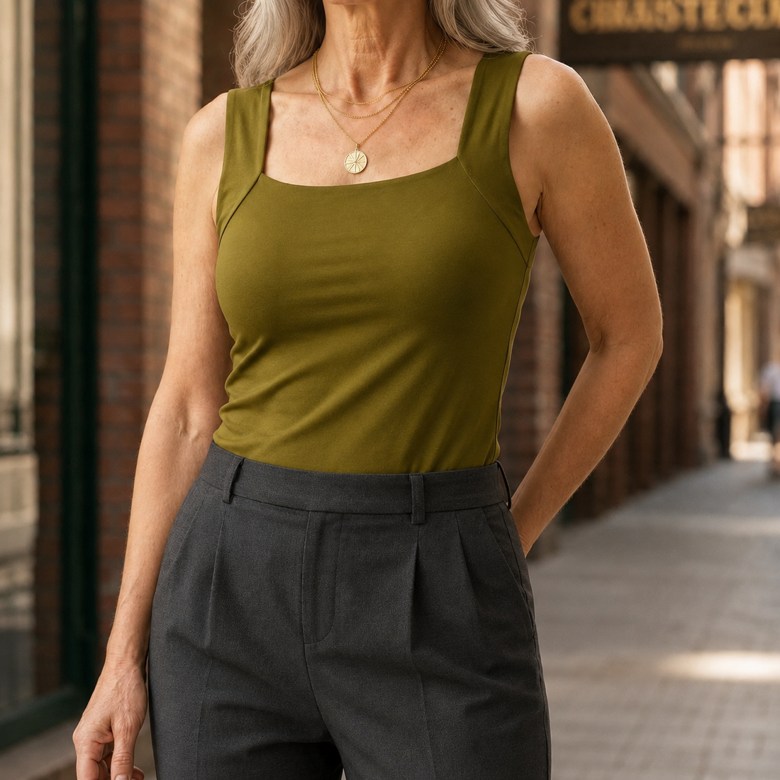 Bianca-Marie Support Tank Top - Olive Green