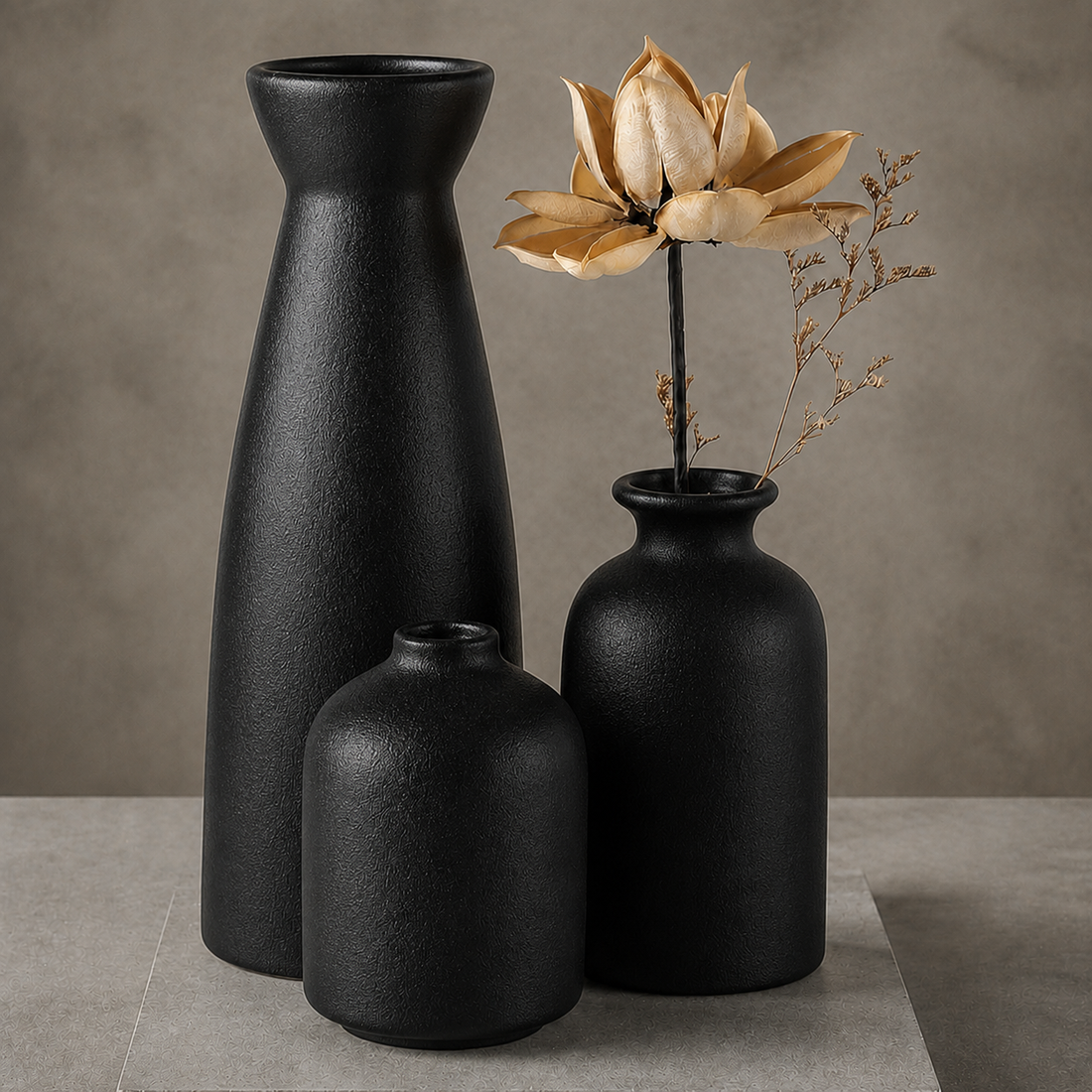 Quarry Textured Vase Set - Black