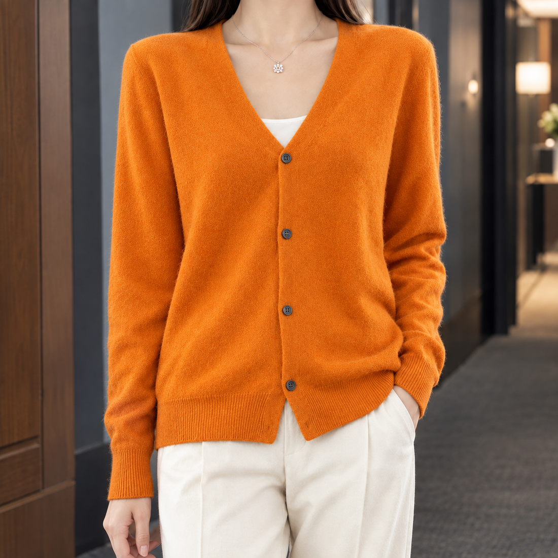 Zelie-Faye V-Neck Cardigan - Orange
