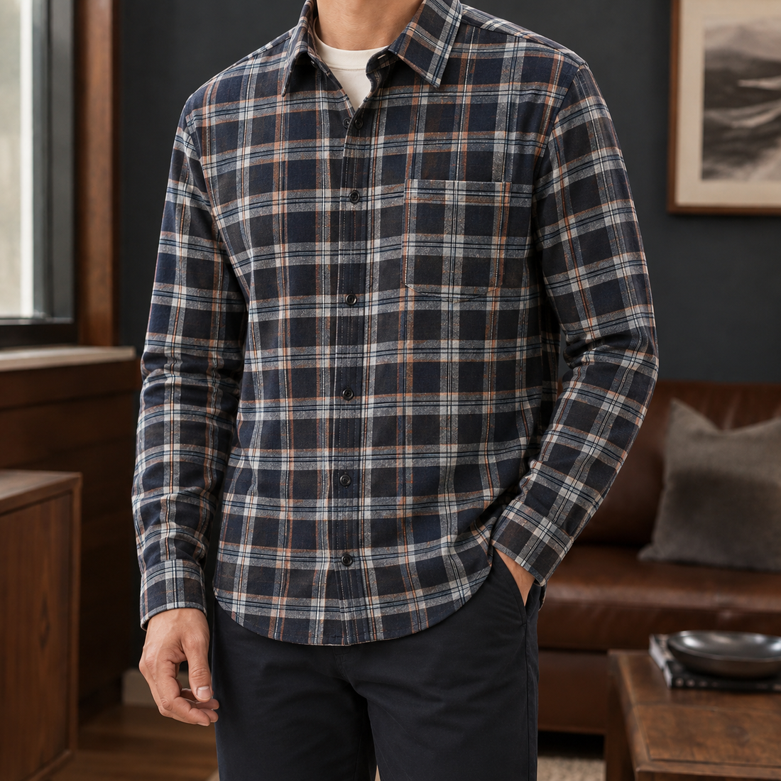Augustus Plaid Shirt - Dark Gray Grid