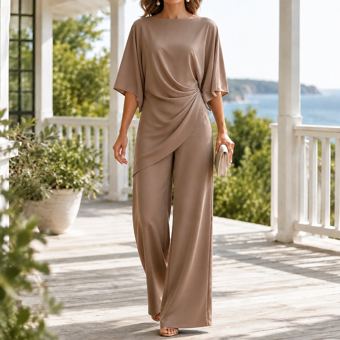 Katia-Sage Draped Set - Brown