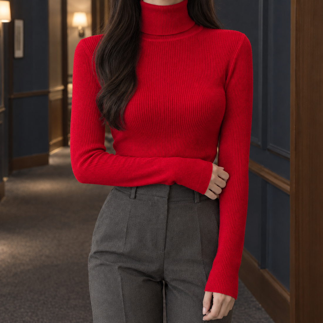 Perpetua-Pearl Ribbed Sweater - Red