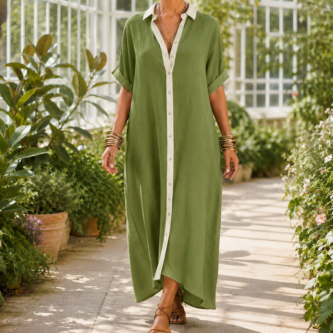 Bianca-Louise Contrast Maxi Dress - Green
