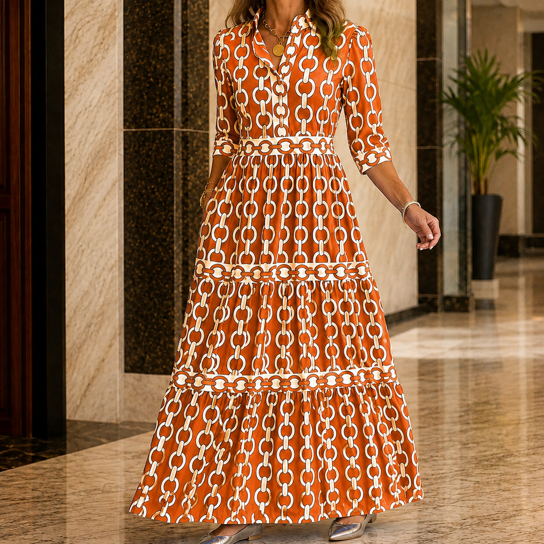 Bianca Tiered Maxi Dress - Orange