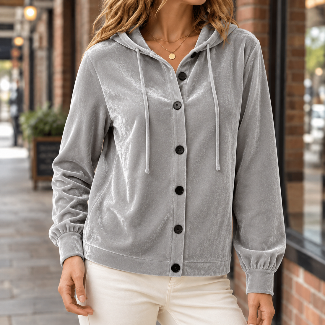 Ottilia Velvet Cardigan - Gray