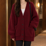 Ines-Faye Ribbed Cardigan - Burgundy