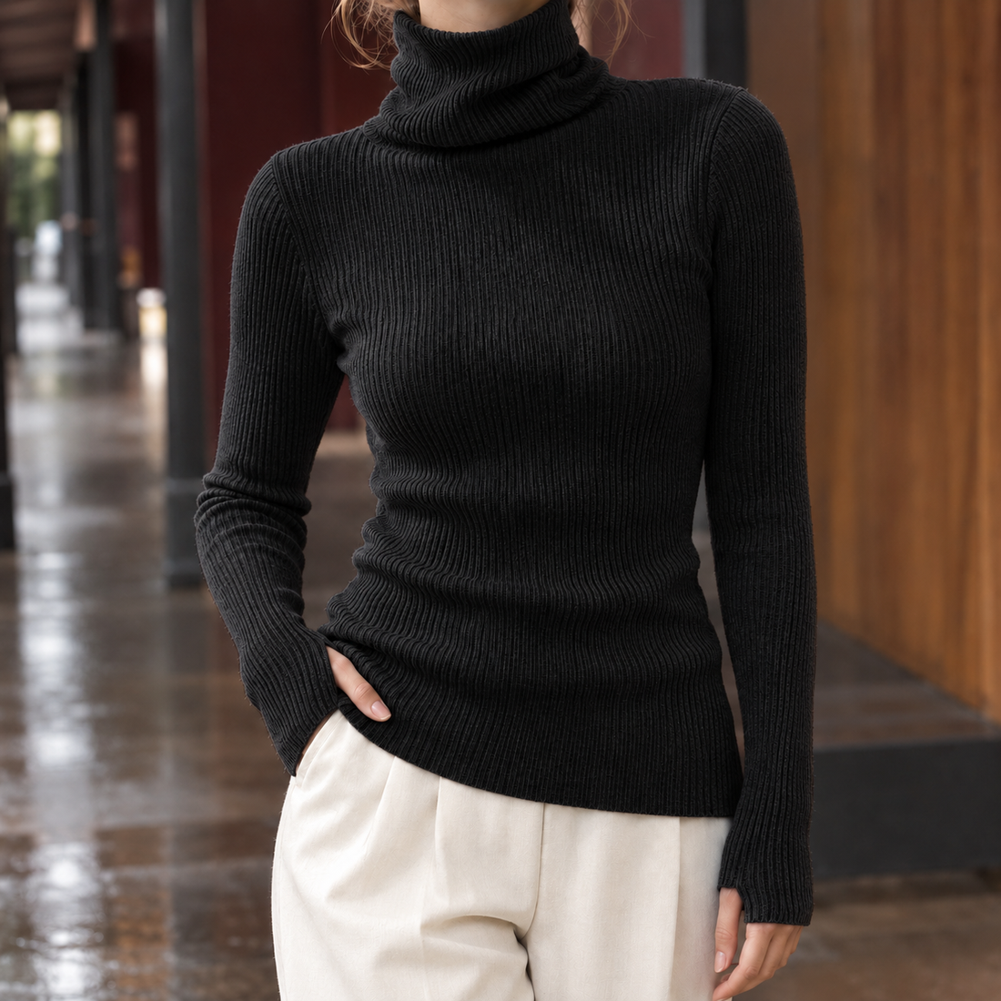 Florentine-Louise Ribbed Turtleneck - Black