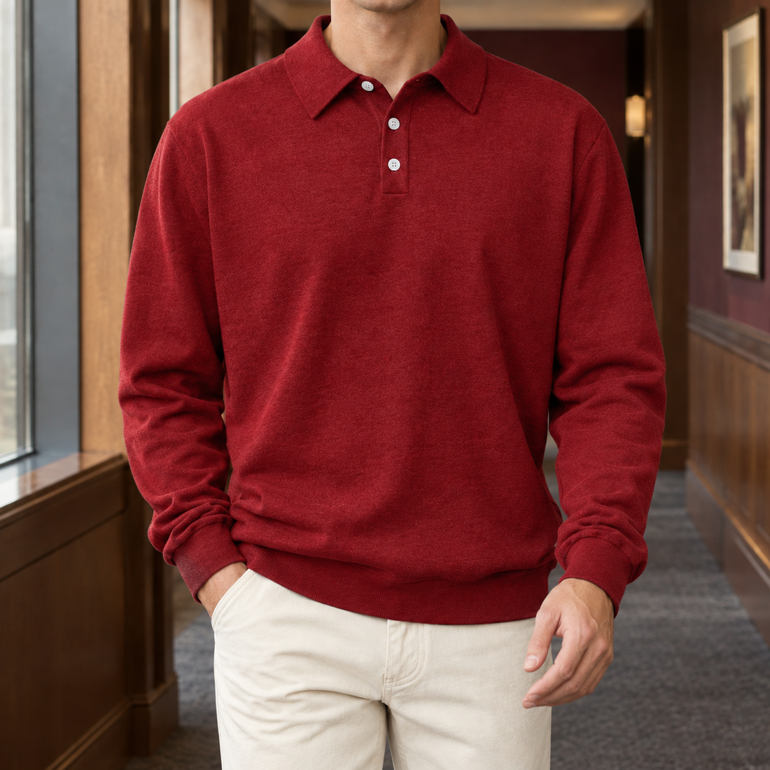 Ross Open Collar Polo - Red