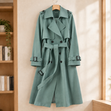 Salome-Sage Belted Trench Jacket - Green Plaid Lining