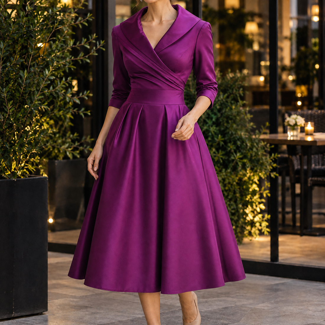 Estelle-Mae Wrap Midi Dress - Purple