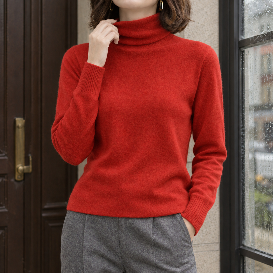 Arwen-Claire Wool Turtleneck Sweater - Cinnabar Red
