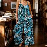 Caroline Wide Leg Jumpsuit - Blue And Black Leopard Print