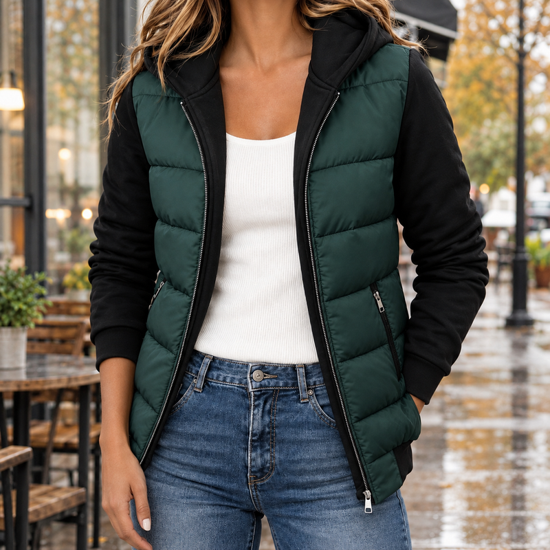 Darcy-Rae Hooded Puffer Jacket - Dark Green