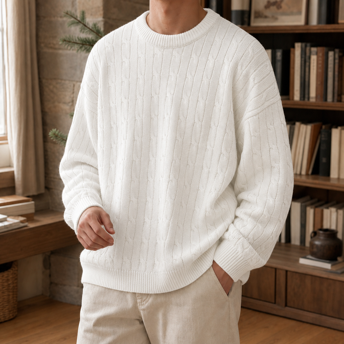 Marco Cable Knit Sweater - White
