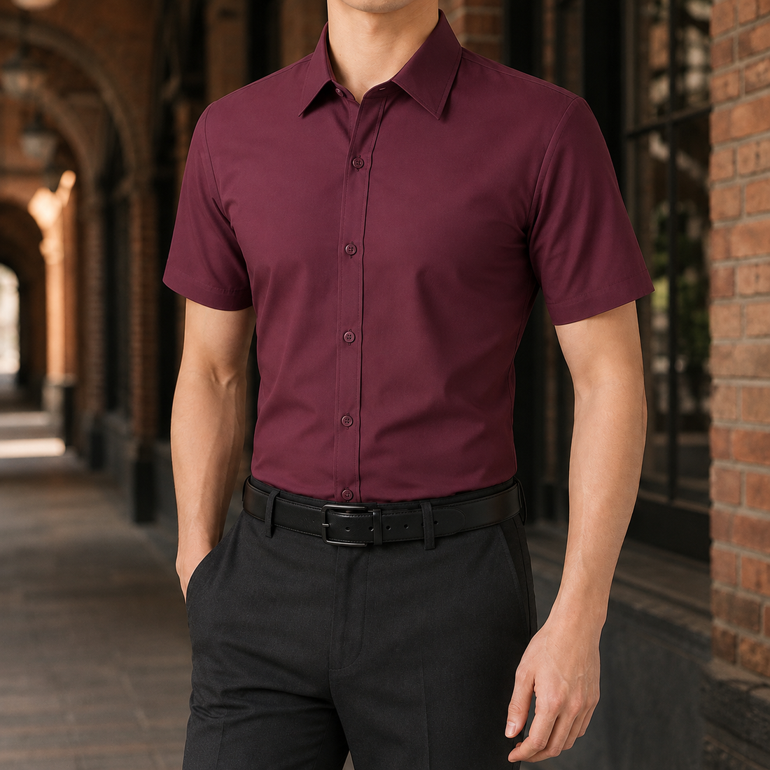 Vidal Slim Shirt - Short Sleeve Shirt Burgundy