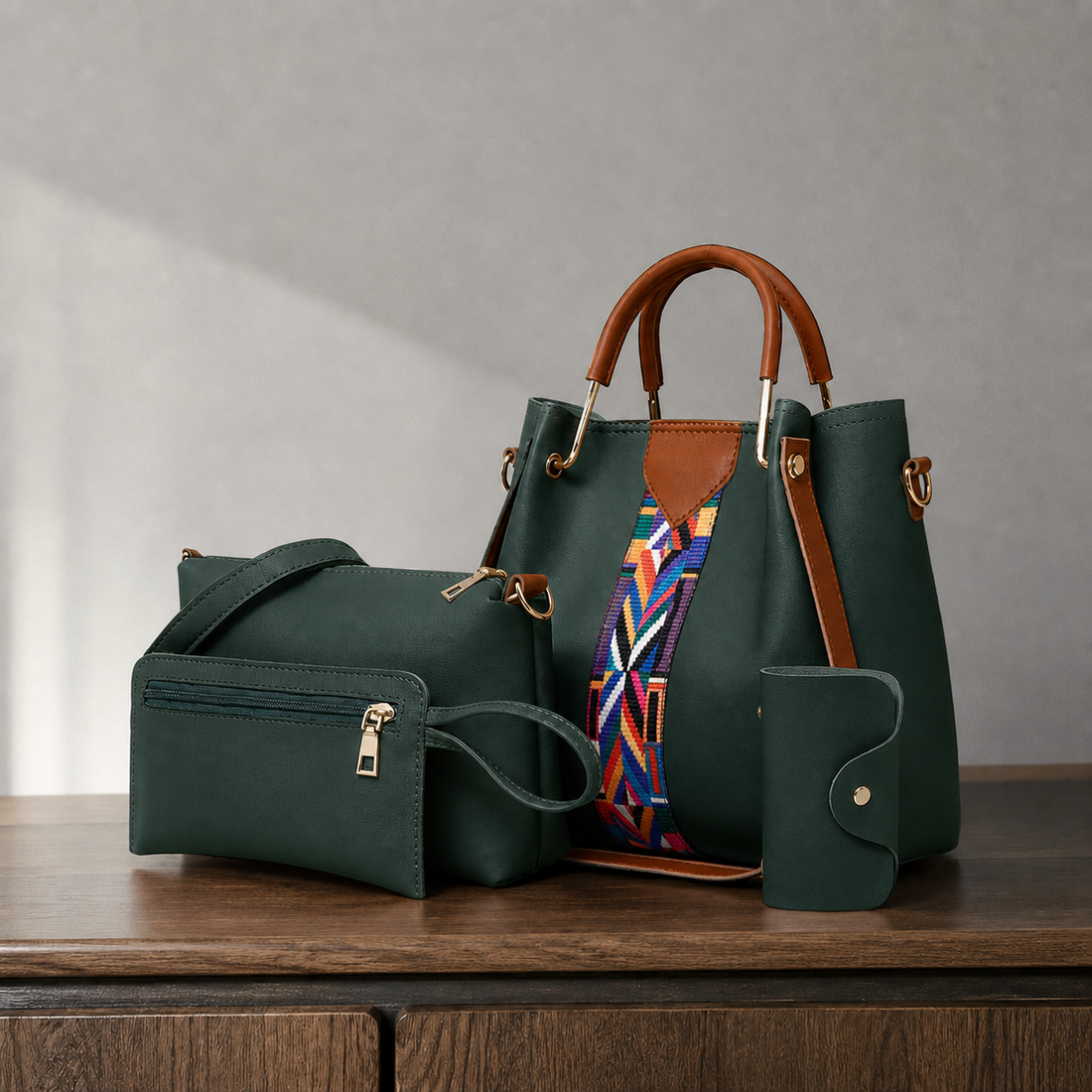 Arcuri Geo Handbag Set - Green