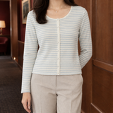 Modesty-Belle Scoop Neck Cardigan - Ice Blue Strip