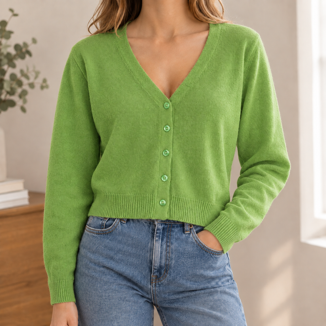 Pomeline-June V Neck Cardigan - Green