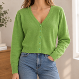 Pomeline-June V Neck Cardigan - Green
