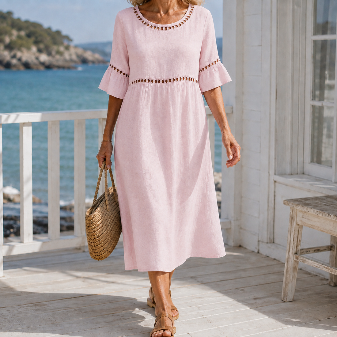 Hallie-Jade Eyelet Midi Dress - Powder Pink