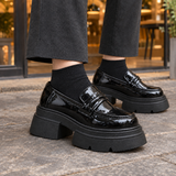 Erbetta Platform Loafers - Glossy Black Plus Velvet