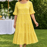 Hazel Tiered Midi Dress - Yellow