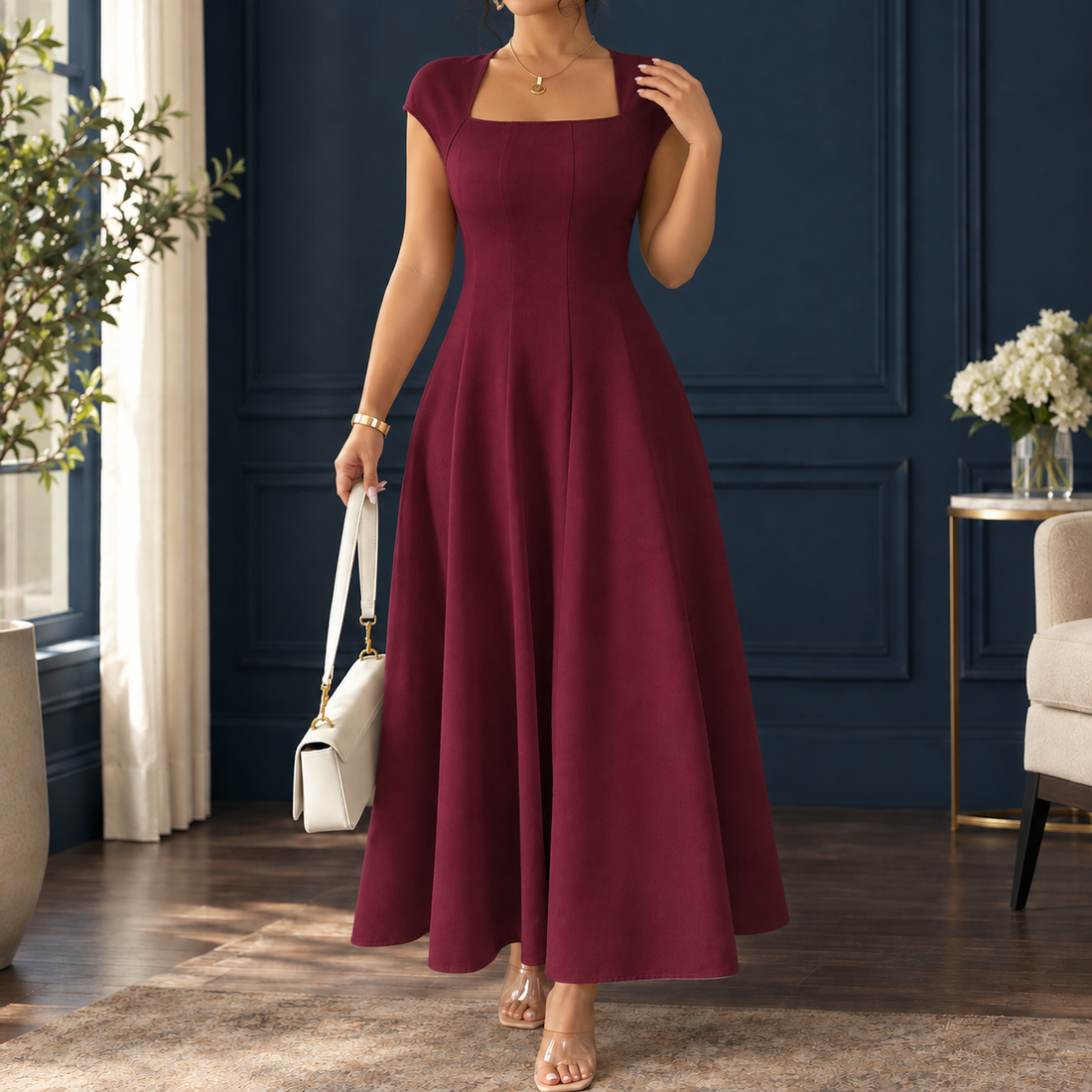 Zenobia-Belle A-Line Dress - Maroon